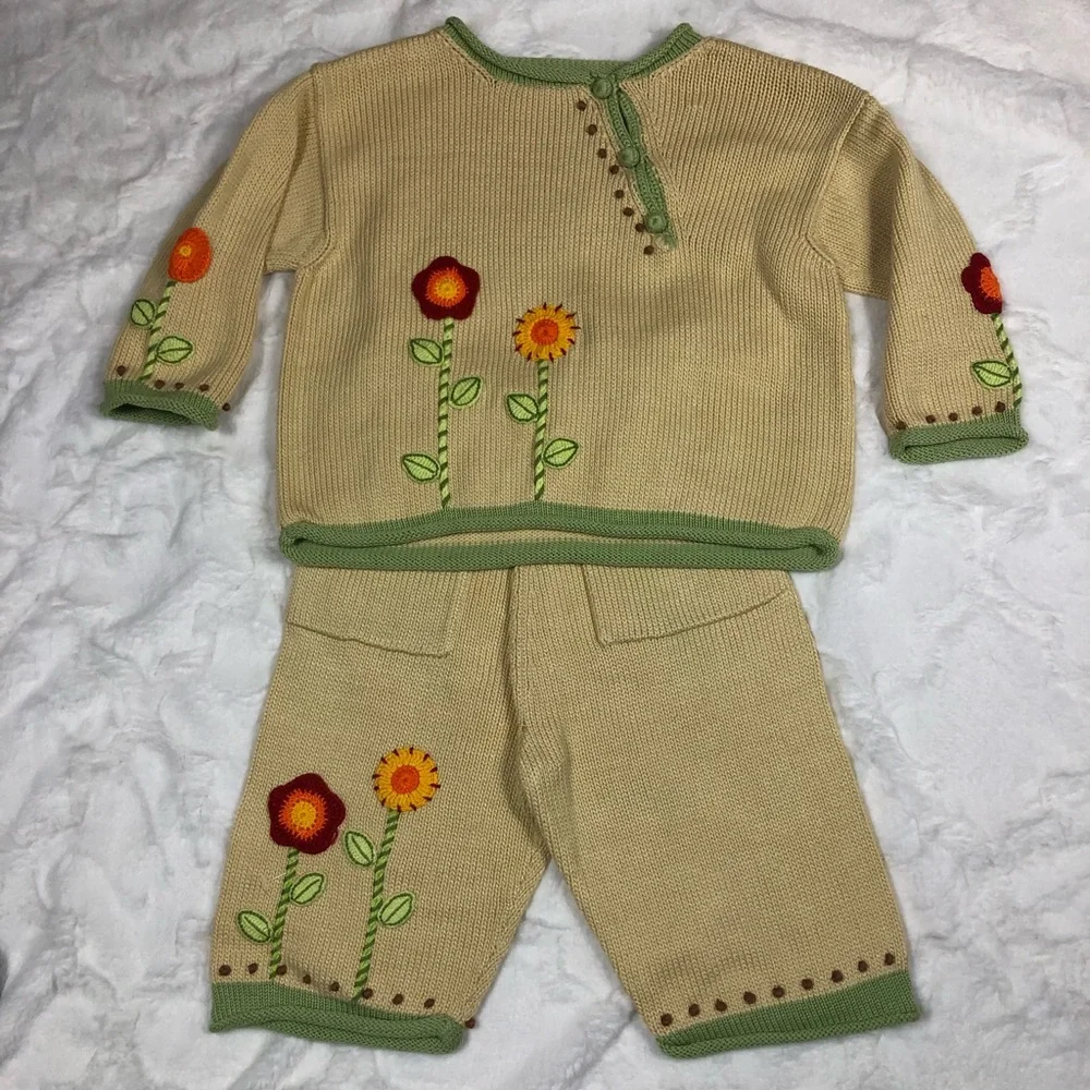 Zackali 4 Kids Red Flowers Knit Outfit size 3/4 - Picture 3 of 13